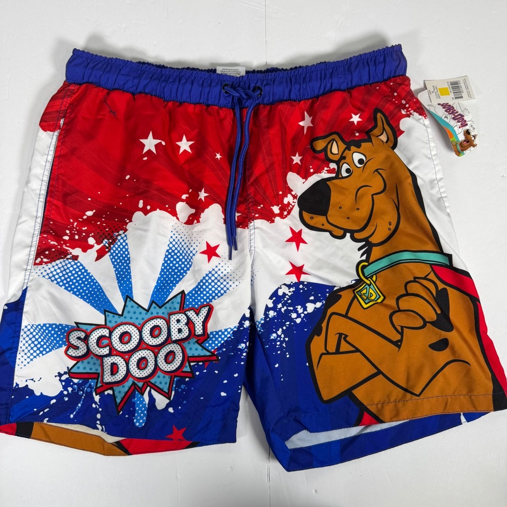 Scooby-Doo Swim Trunks Mens Size Large Red White Blue Patriotic Star Graphic NWT